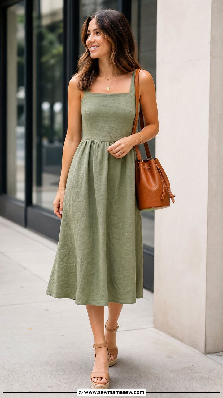 Linen midi sundress with espadrille wedges - 40 summer sundress outfit ideas