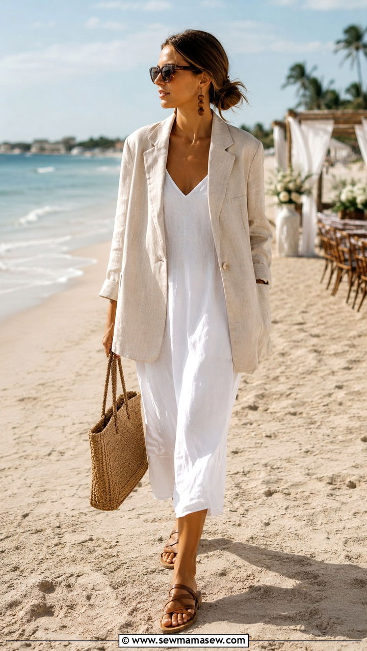 Linen oversized blazer beach wedding outfit - 30 Oversized blazer outfit ideas for a wedding
