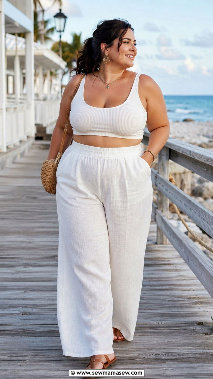 Linen palazzo pants and crop top outfit - 20 Plus size outfit ideas size 16
