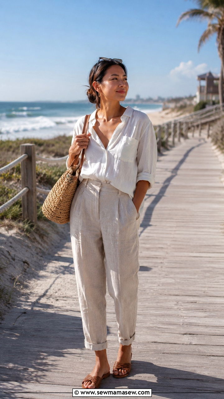 Linen pants and cotton blouse outfit petite modest - 30 Modest outfit ideas petite