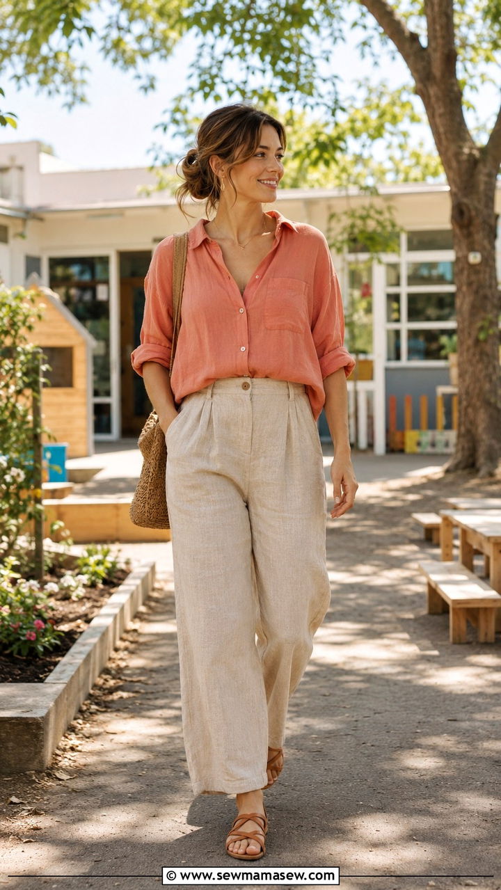 Linen pants and cotton blouse preschool teacher outfit - 25 Preschool teacher outfit ideas