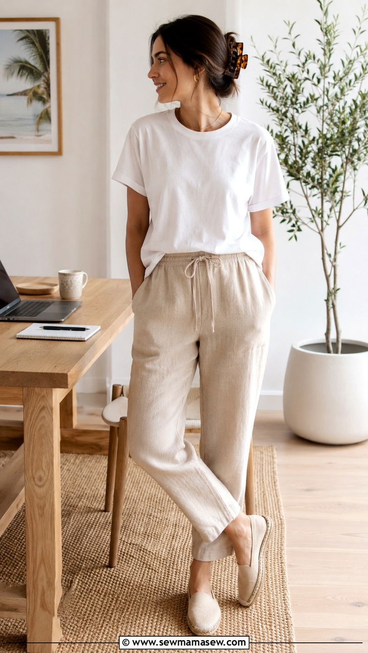 Linen pants and cotton tee - 30 Cute work from home outfits