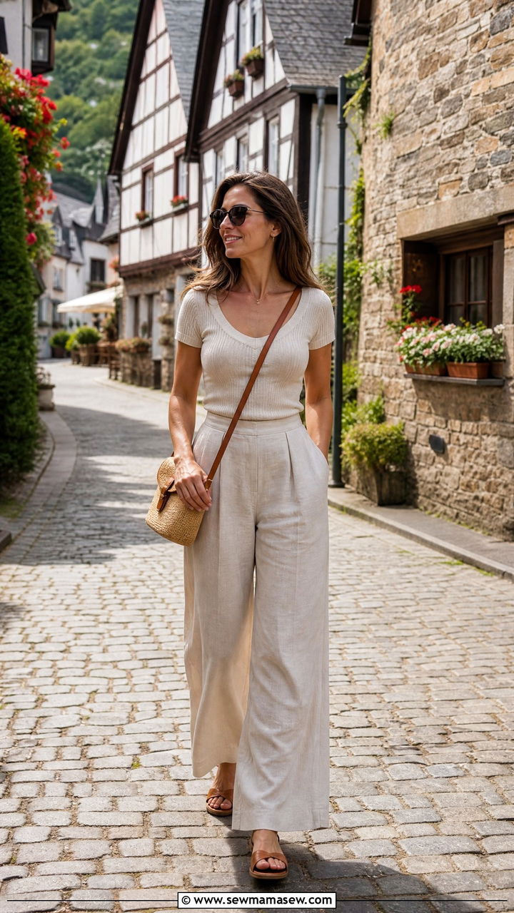 Linen pants and knit top outfit - 30 Rhine cruise outfit ideas
