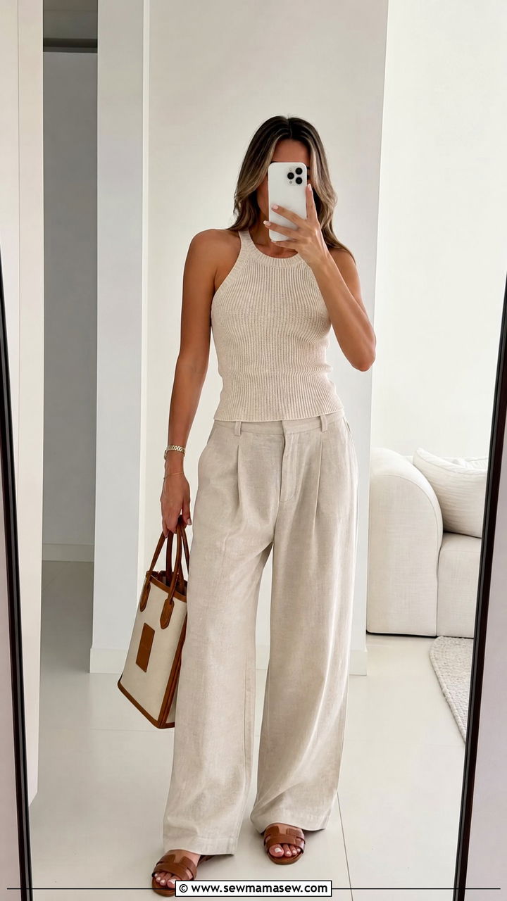 Linen pants and sleeveless top - 30 June Father's Day outfit ideas