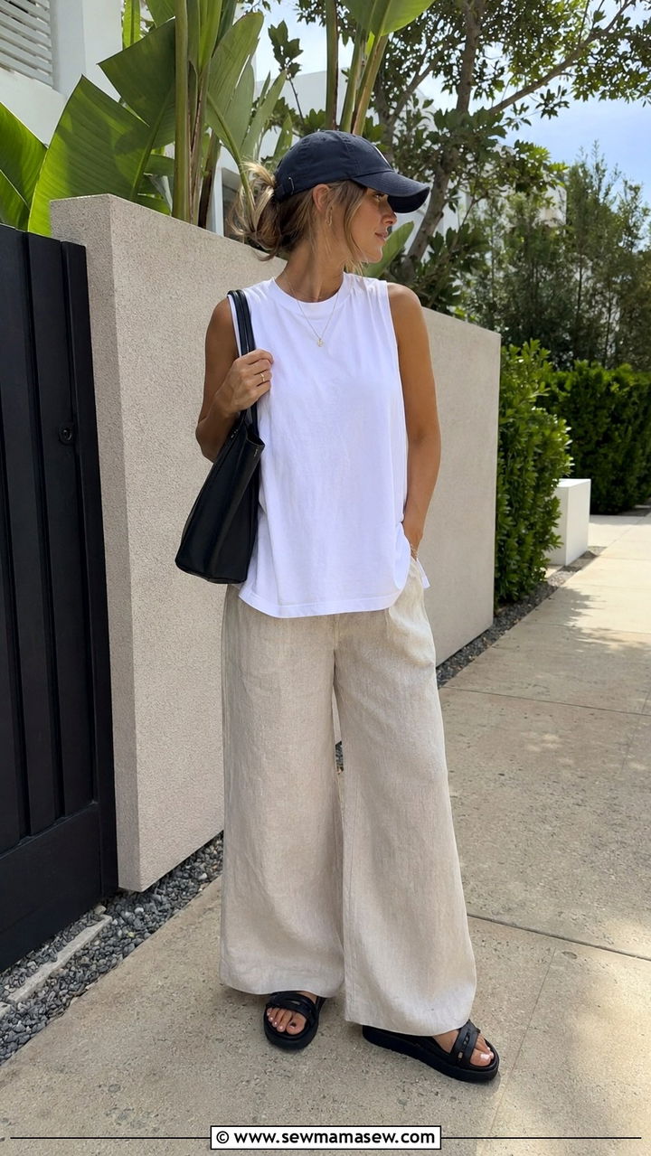Linen pants with muscle tank top - 30 Linen pants outfit ideas with a tank top