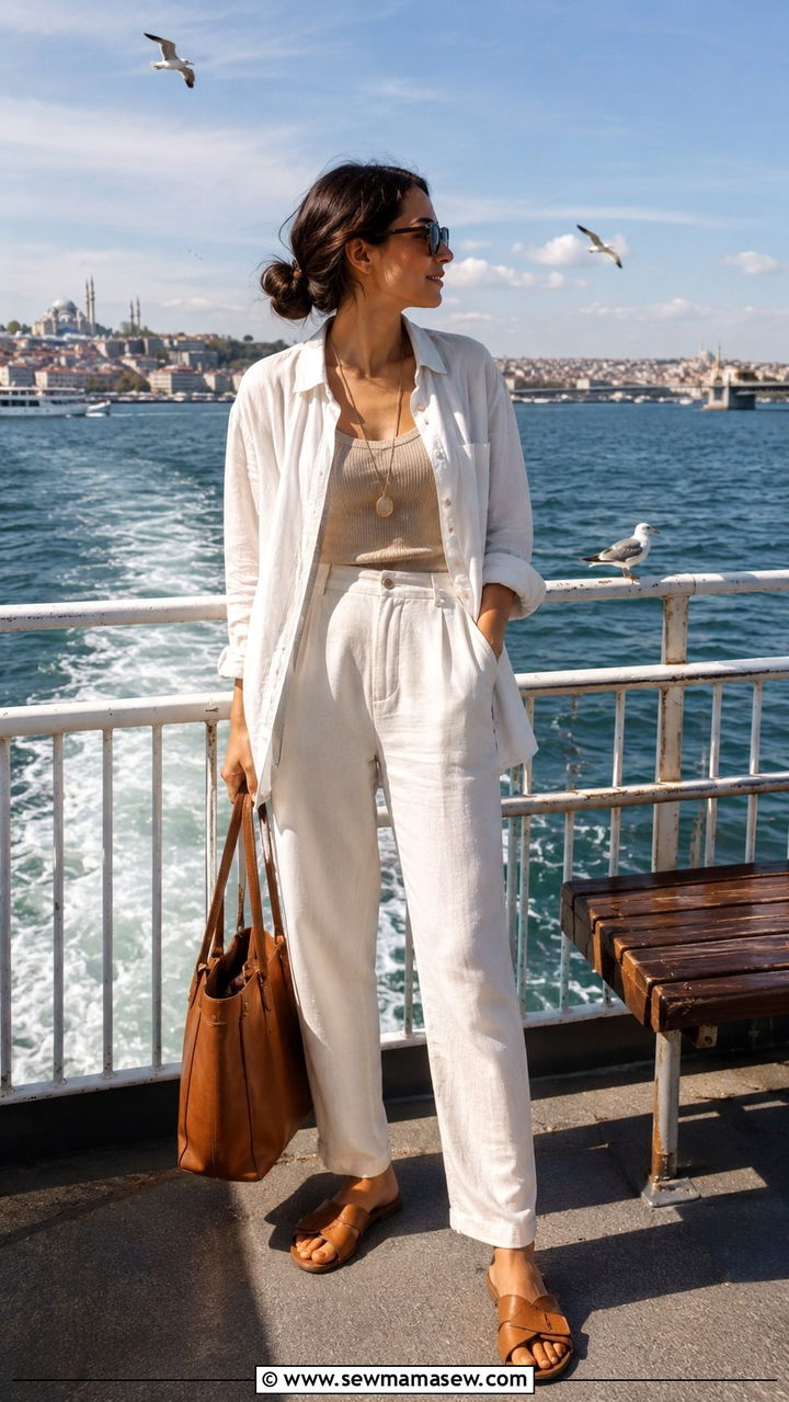 Linen pants with oversized shirt outfit - 20 Modest outfit ideas for Turkey