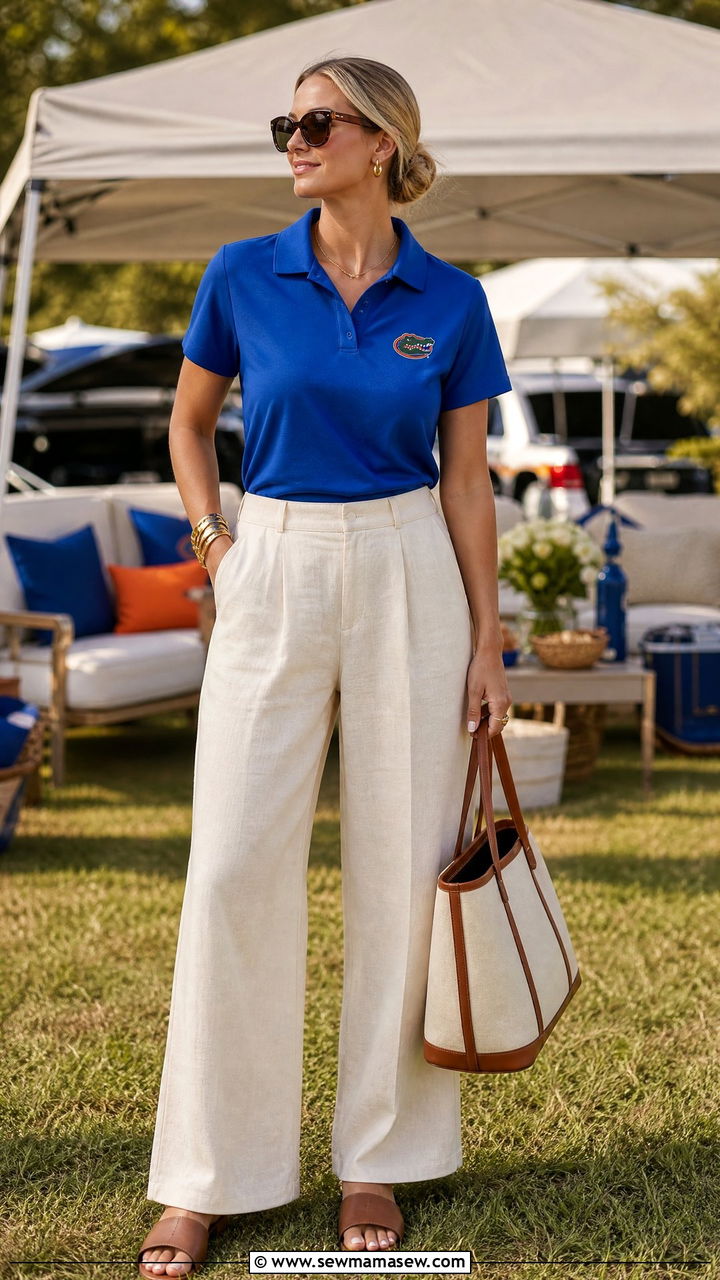 Linen pants with team polo outfit - 20 Gameday outfit ideas Florida