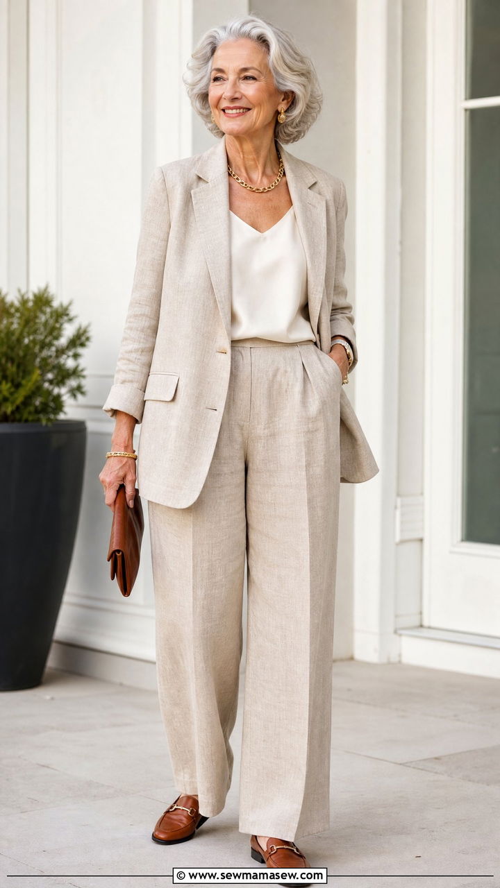 Linen pantsuit with loafers outfit - 30 Stylish outfits for grandmas