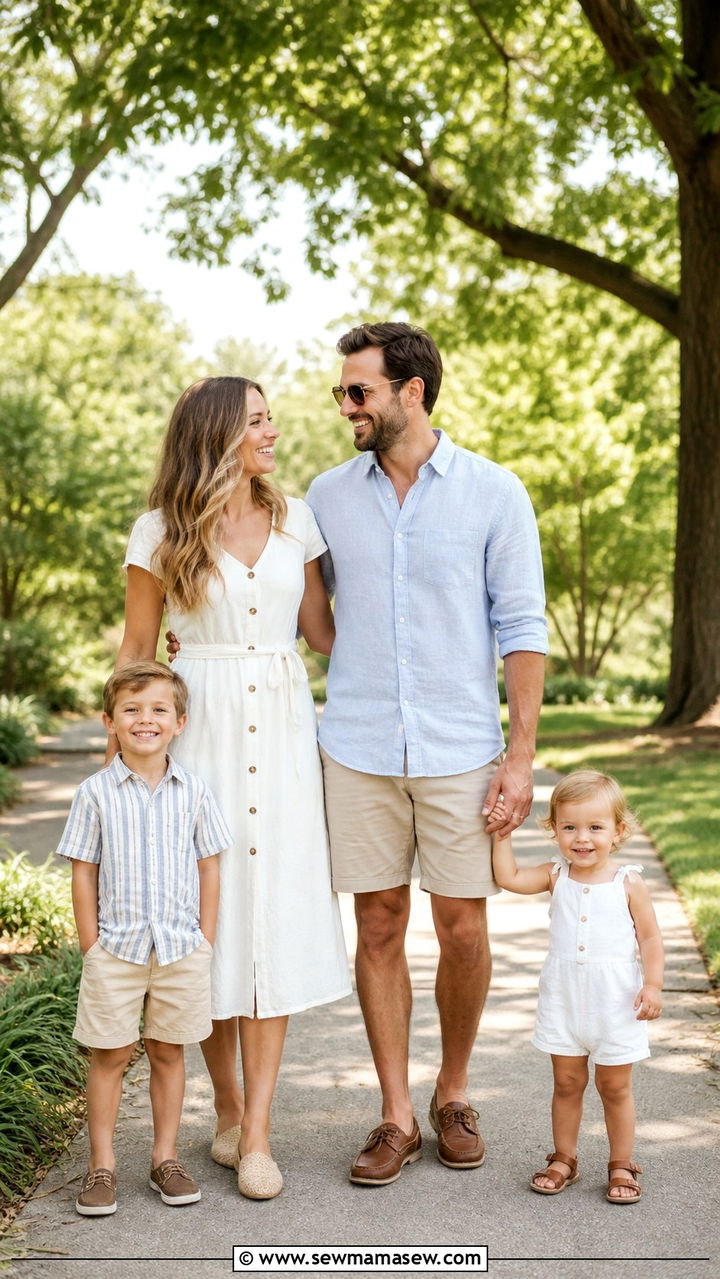 Linen shirt and shorts summer family outfits - 40 Family photo outfit ideas