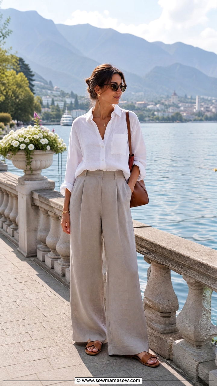 Linen shirt and wide leg trousers Lucerne - 35 Lucerne outfit ideas