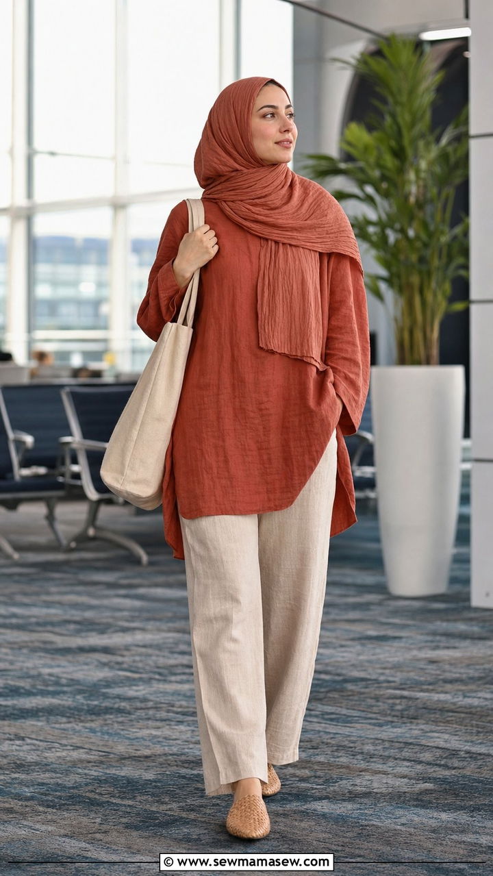 Linen trousers and tunic with hijab - 25 summer outfits for hijab women