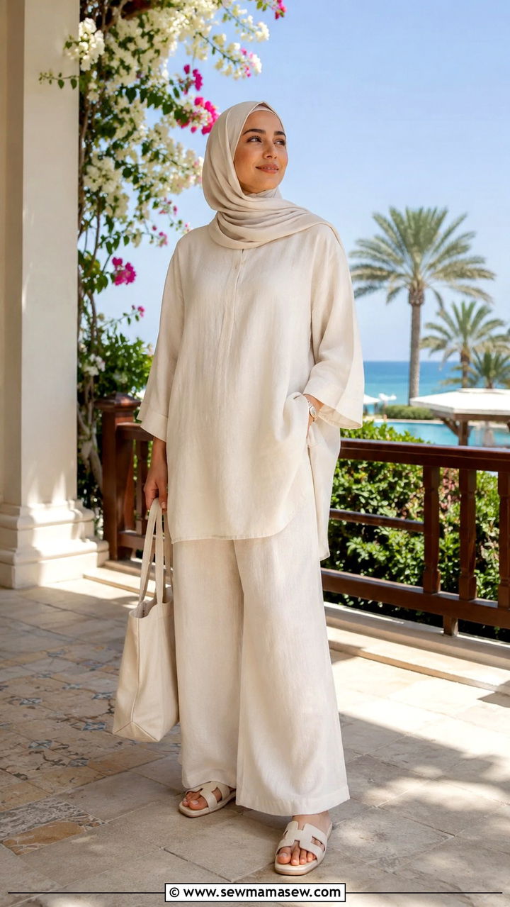 Linen tunic and palazzo pants hijab summer - 30 hijab outfit ideas