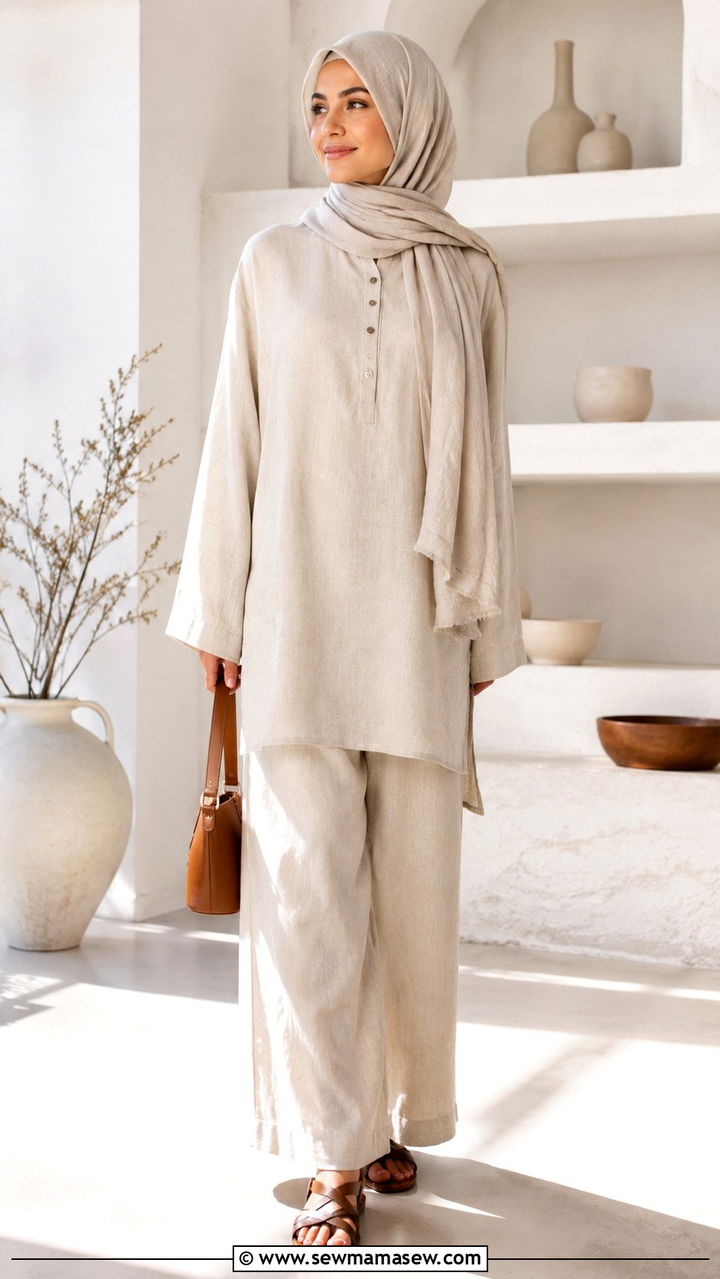 Linen two piece modest outfit - 30 Modest outfit ideas for Ramadan