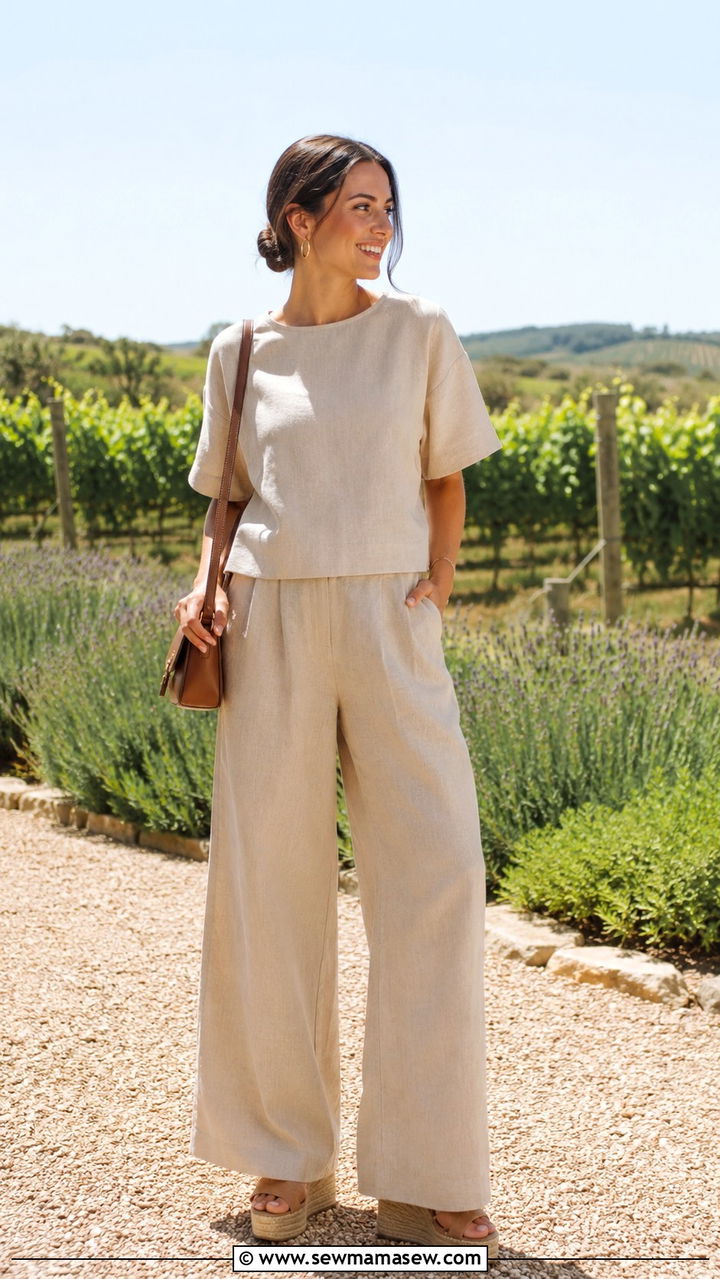 Linen two piece set for summer wedding - 25 seasonal summer wedding guest outfit ideas