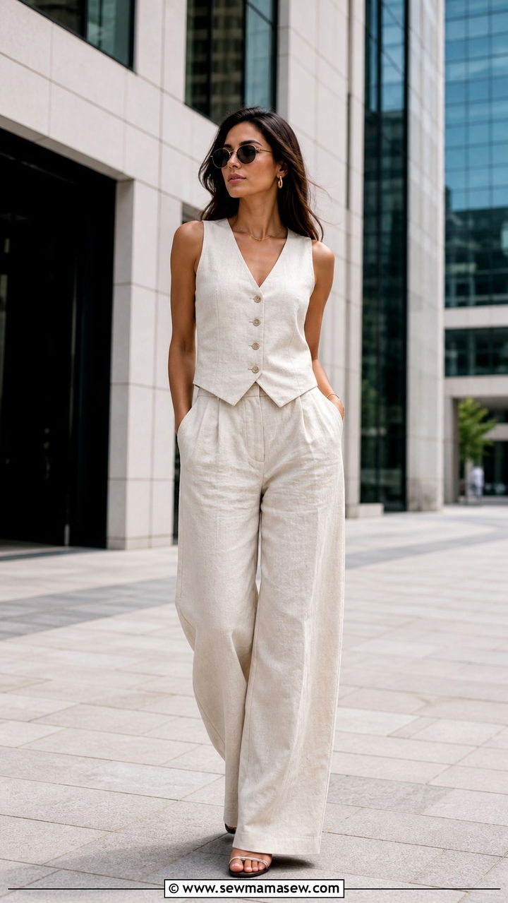Linen vest and wide leg trousers outfit - 40 First day of summer outfits