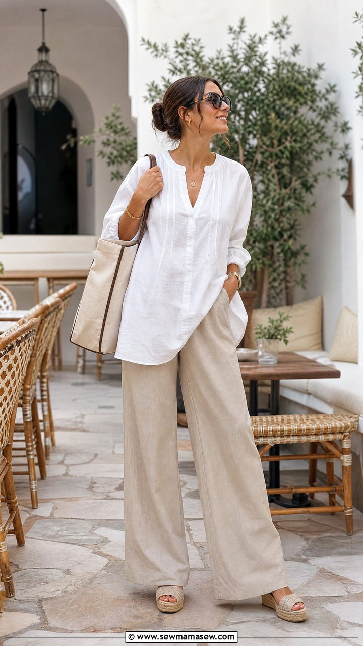 Linen wide leg trousers with a cotton tunic top - 25 Rabat outfit ideas