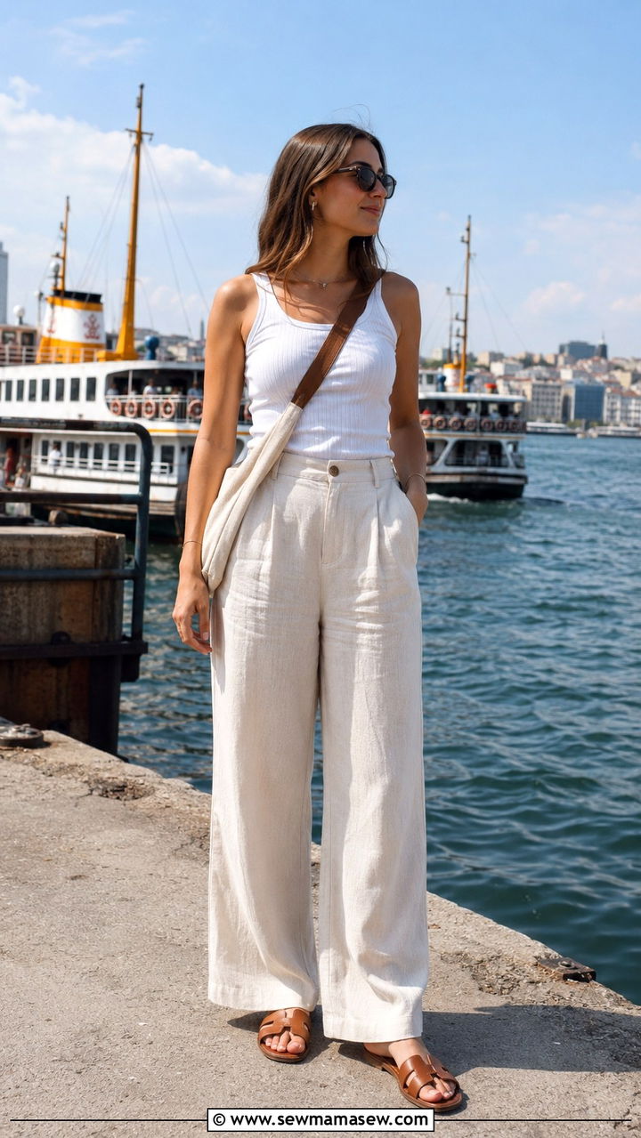 Linen wide leg trousers with tank top Istanbul summer outfit - 30 Istanbul outfit ideas