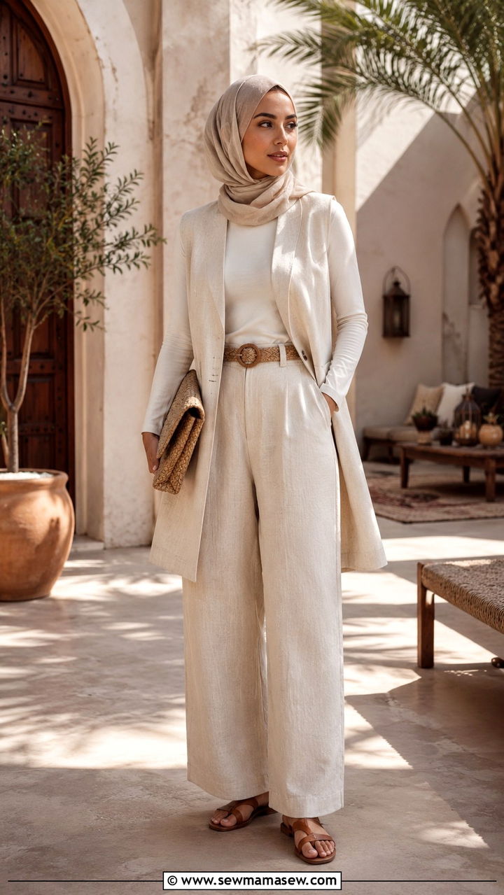 LinenBlend Longline Vest Set - 25 Ramadan matching set outfit ideas