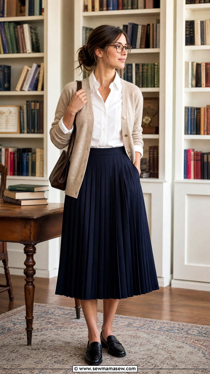 Literary Chic Pleated Skirt Outfit - 20 Spring 2026 outfit trends