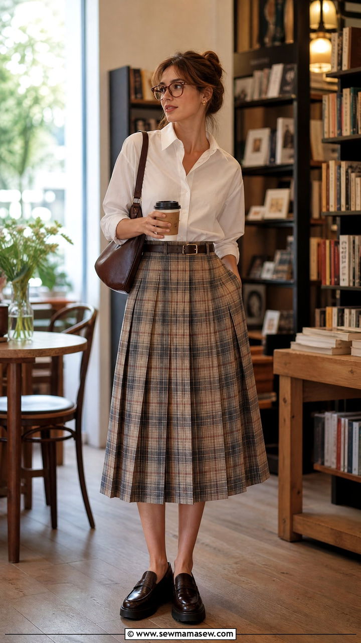Literary Chic Pleated Skirt With Button Down Shirt And Loafers - 30 Stylish spring outfit ideas 2026