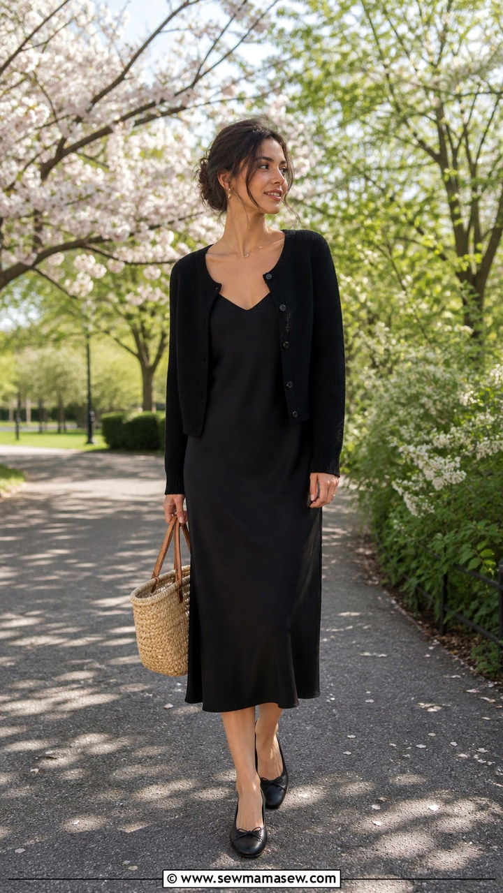 Little Black Dress With Ballet Flats - 40 French girl outfit ideas