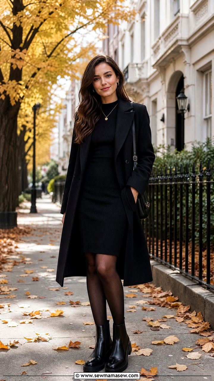 Little Black Dress With Sheer Tights And Chelsea Boots - 35 little black dress outfit ideas