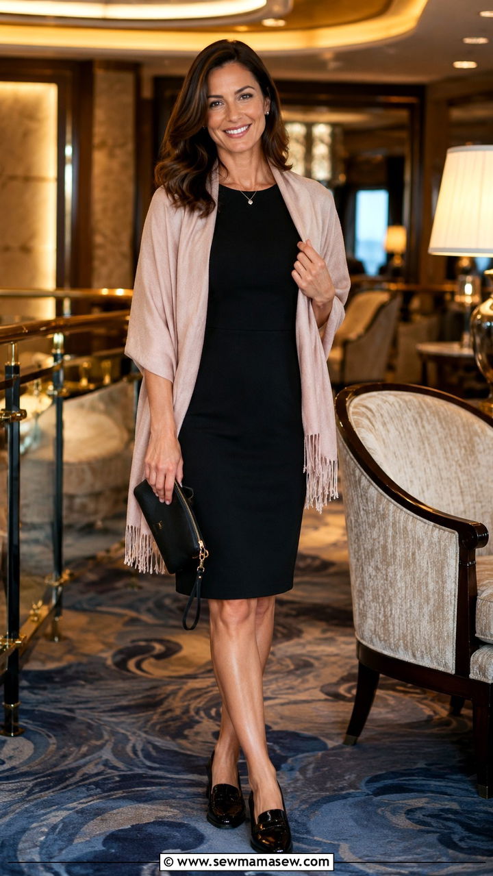 Little Black Dress and Cashmere Shawl Alaska Cruise Outfit - 25 Alaska cruise outfit ideas 2026
