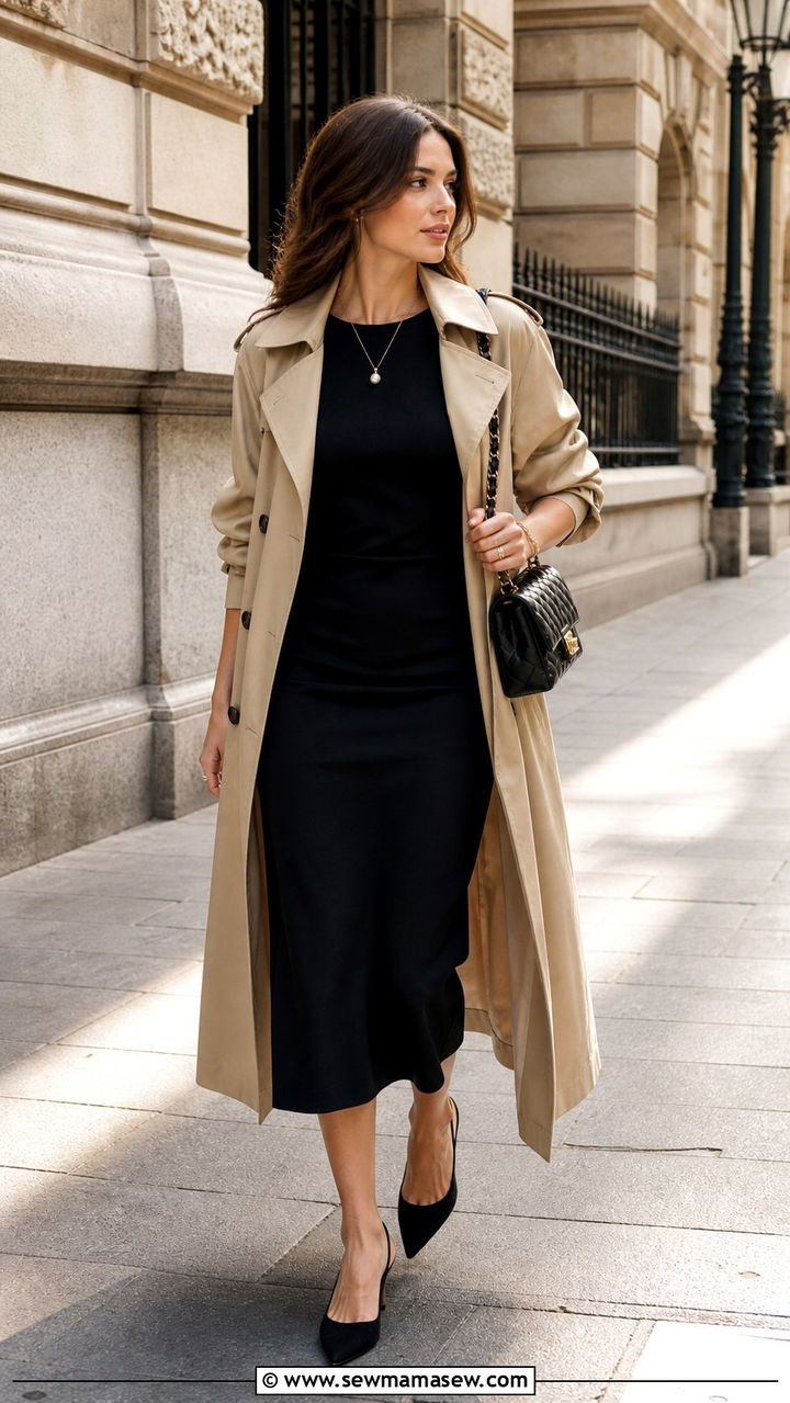 Little Black Dress with Trench Coat - 40 parisian outfits for women
