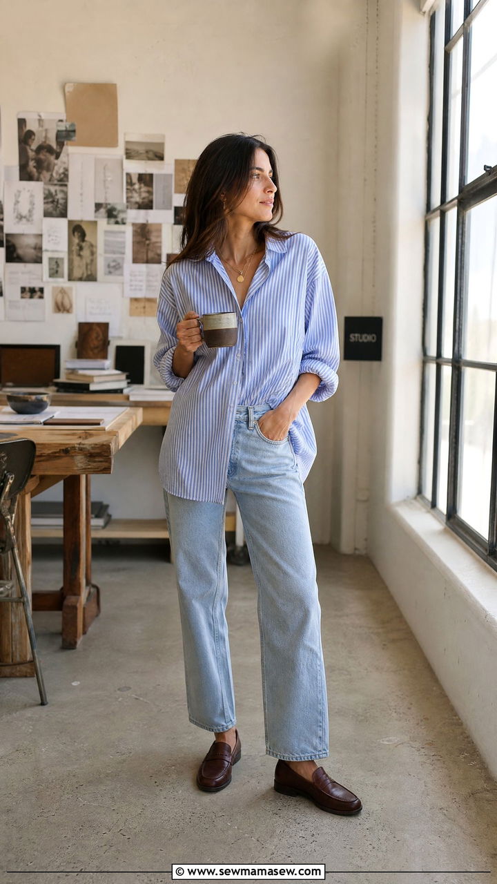 Loafers With Jeans And Relaxed Button Down Shirt - 30 Loafers outfit ideas with jeans