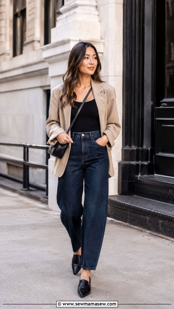 Loft Petite Barrel Jeans and Blazer Outfit - 25 Petite outfit ideas from Loft