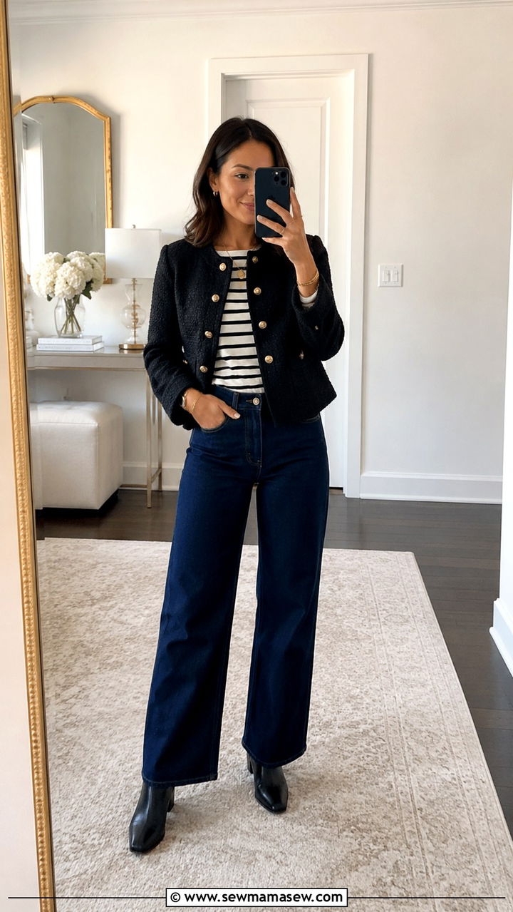 Loft Petite Black Tweed Jacket and Striped Shirt Outfit - 25 Petite outfit ideas from Loft