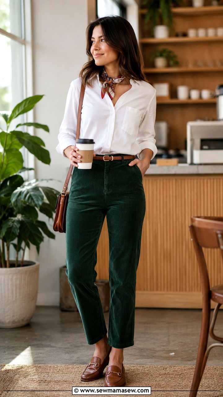 Loft Petite Corduroy Pants and Button Down Outfit - 25 Petite outfit ideas from Loft