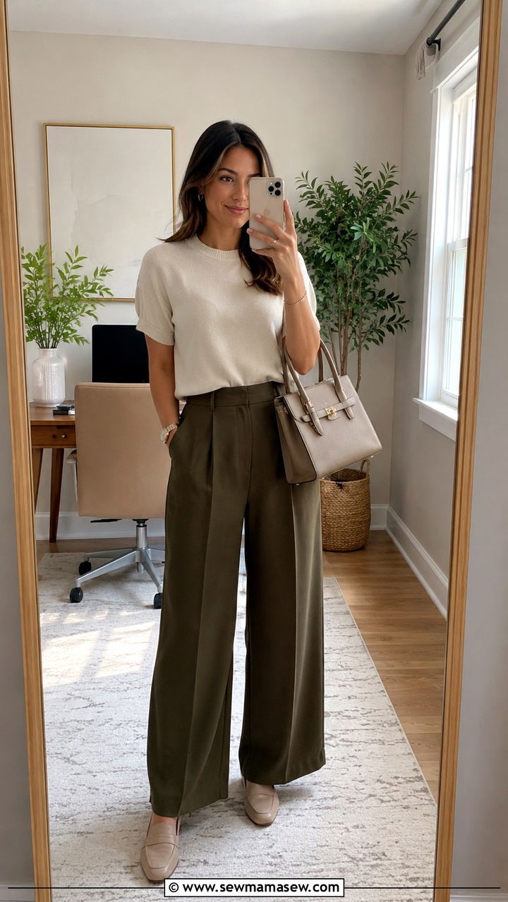 Loft Petite Olive Palazzo Pants Outfit - 25 Petite outfit ideas from Loft