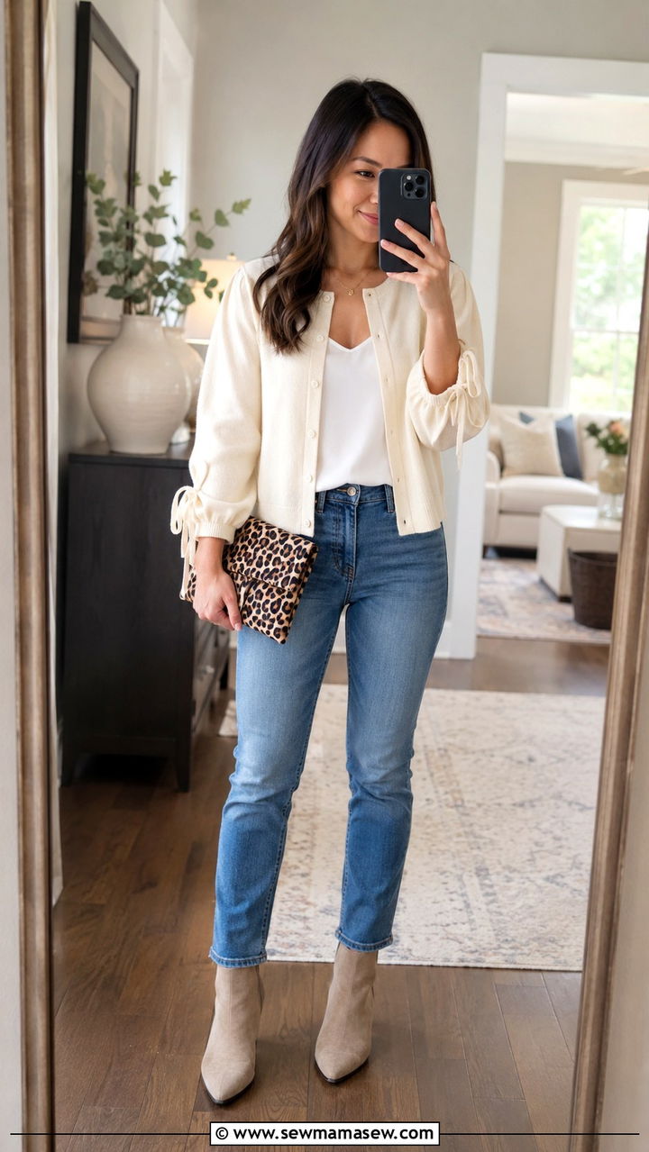Loft Petite Poplin Cardigan and Jeans Outfit - 25 Petite outfit ideas from Loft