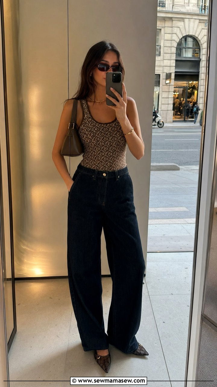 Logo Tank and Wide Leg Jeans Outfit - 30 Y2K summer outfits