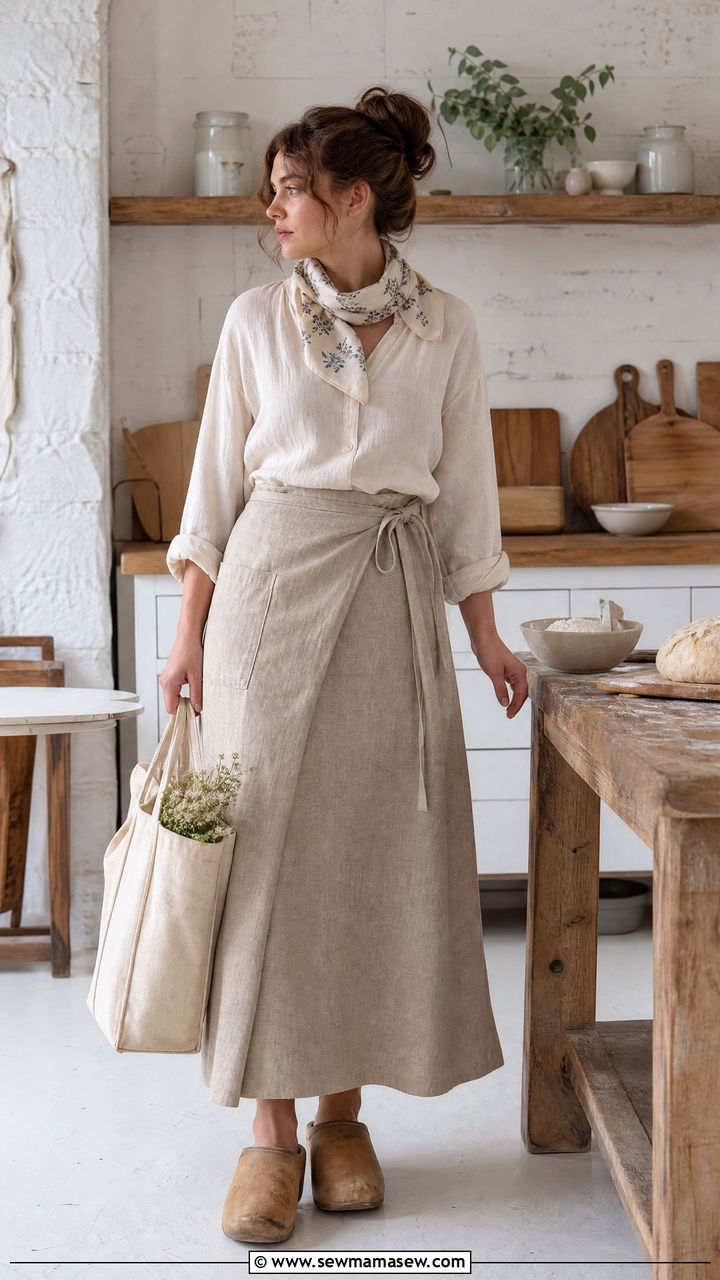 Long Apron Skirt And Linen Blouse - 30 Cottagecore summer outfits