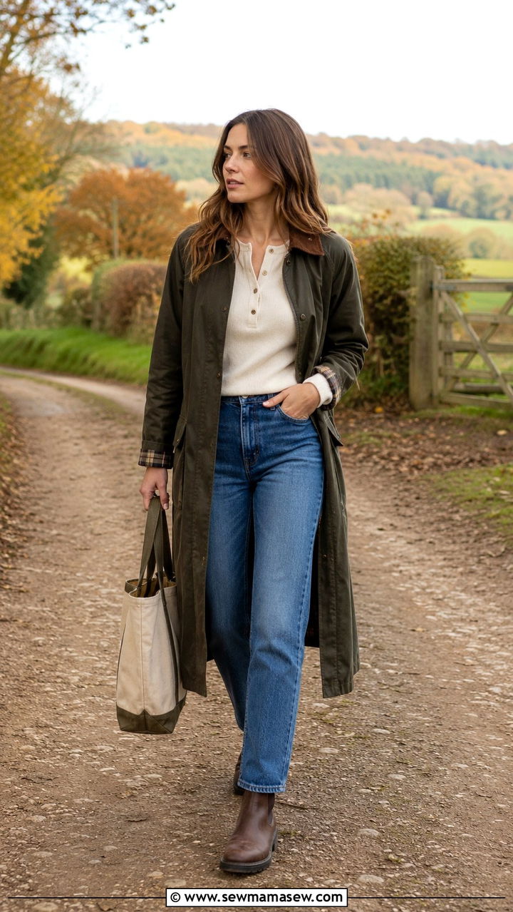Long Barn Coat and Jeans With Chelsea Boots Outfit - 30 Horse girl outfit ideas