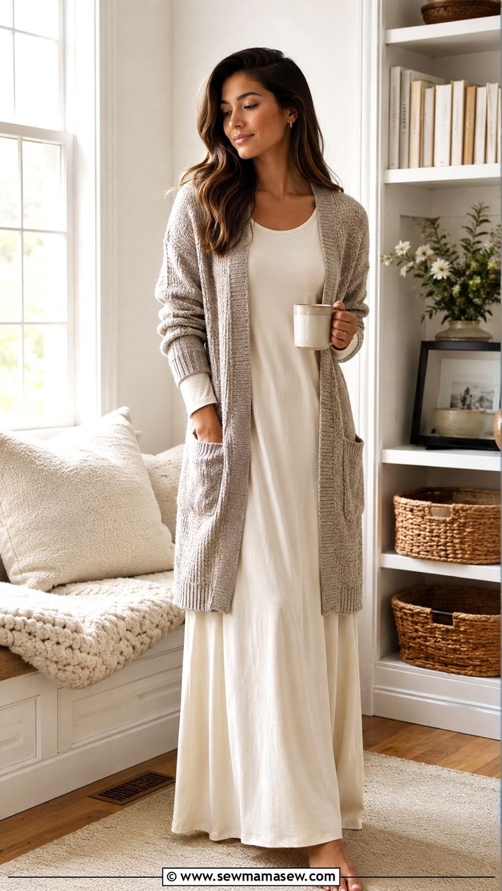 Long Cardigan And Maxi Dress Outfit - 25 Modest loungewear outfit ideas