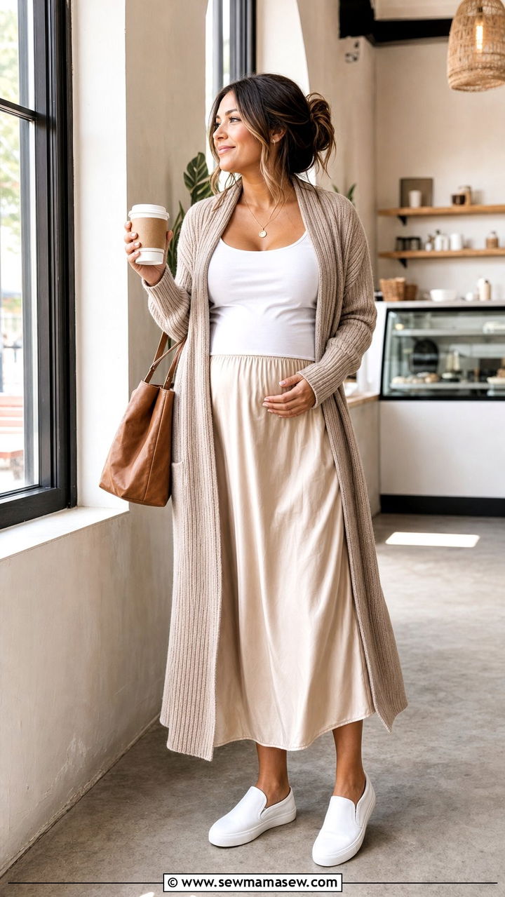 Long Cardigan And Midi Skirt Postpartum - 25 classy outfits for postpartum women