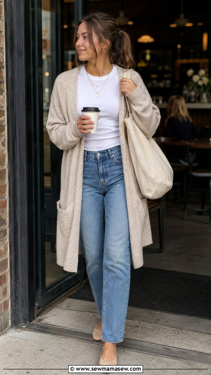 Long Cardigan And Straight Leg Jeans School Outfit - 30 classy school outfits