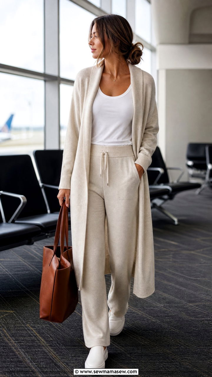 Long Cardigan And Tank Top Airplane Outfit - 30 Europe airport outfit ideas
