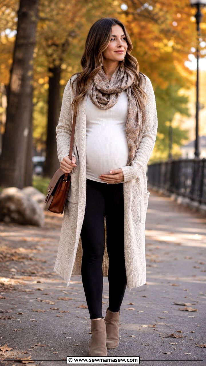 Long Cardigan Maternity Outfit - 20 Maternity outfit ideas with bump showing