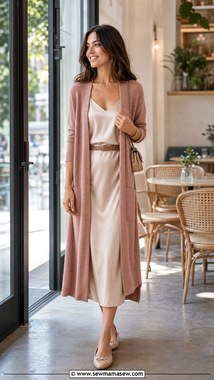 Long Cardigan Over A Slip Dress Outfit - 25 elegant outfits aesthetic