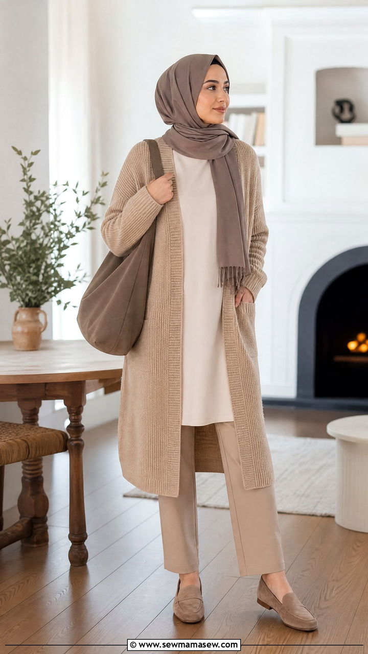 Long Cardigan Over Tunic And Trousers - 30 Ramadan outfit ideas modest