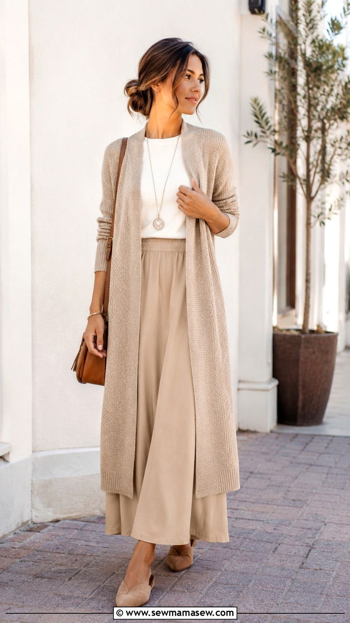 Long Cardigan With Maxi Skirt - 30 Modest outfit ideas with long skirt