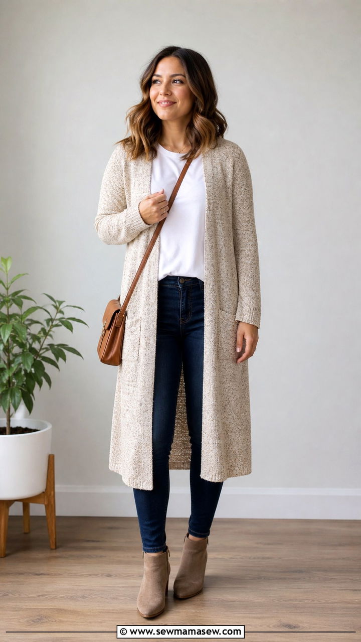 Long Cardigan With Simple Tee - 40 teacher outfits ideas