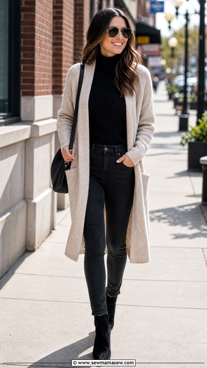 Long Cardigan With Skinny Jeans And Ankle Boots - 25 Business casual outfits with cardigan