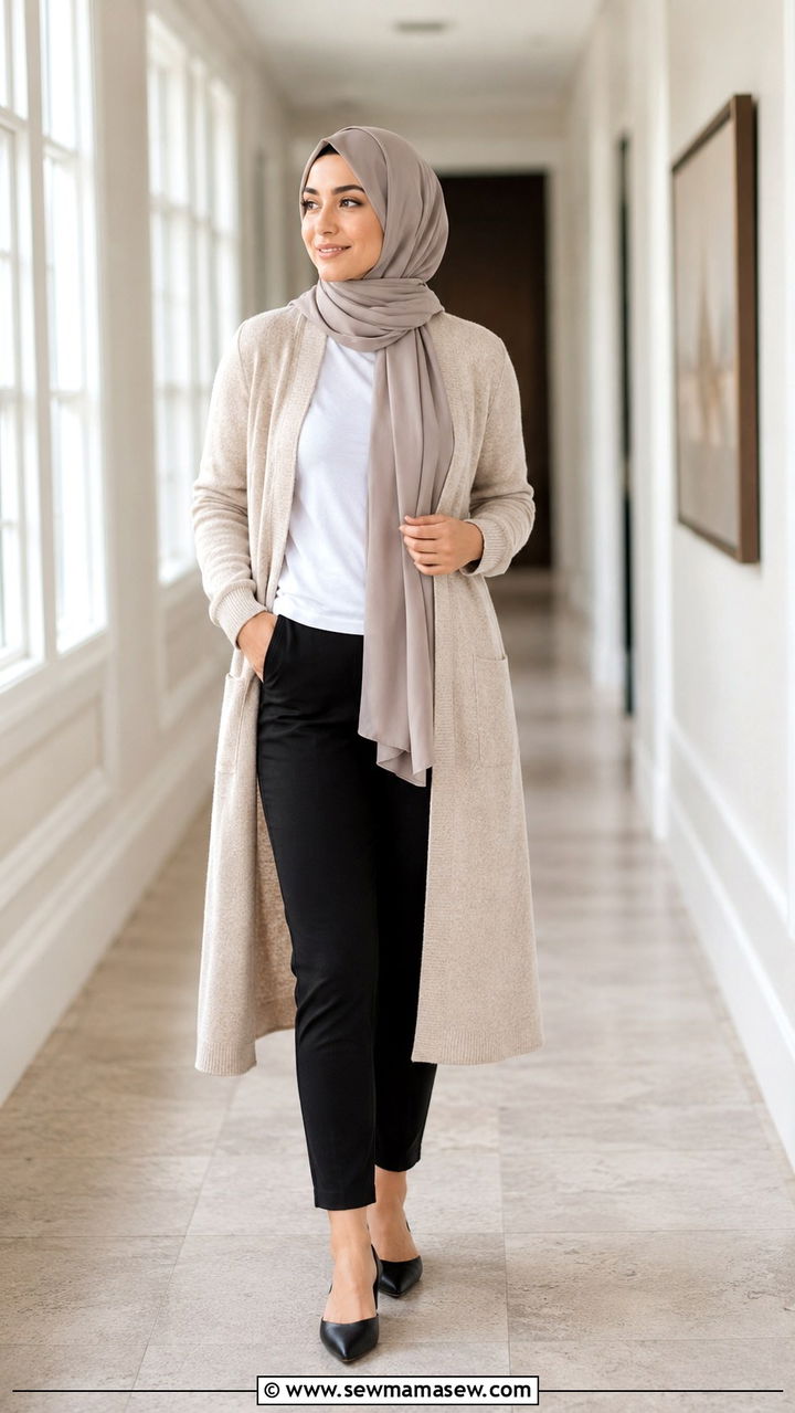 Long Cardigan With Slim Pants - 20 Modest outfit ideas for teacher