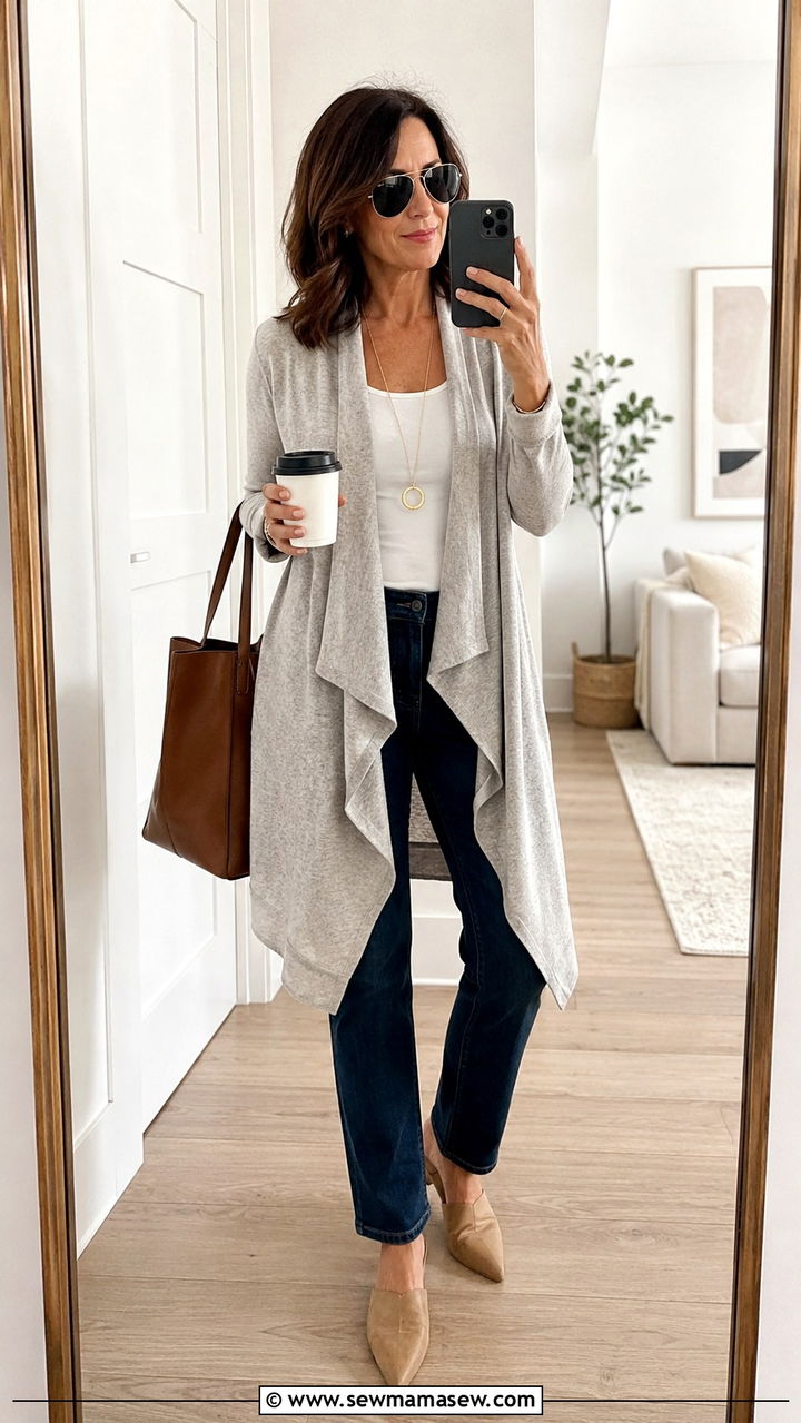 Long Cardigan With Straight Jeans Outfit Over 40 - 30 Trendy outfit ideas for women over 40
