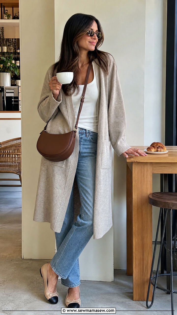 Long Cardigan With Tank Top And Jeans - 30 Cute brunch outfits